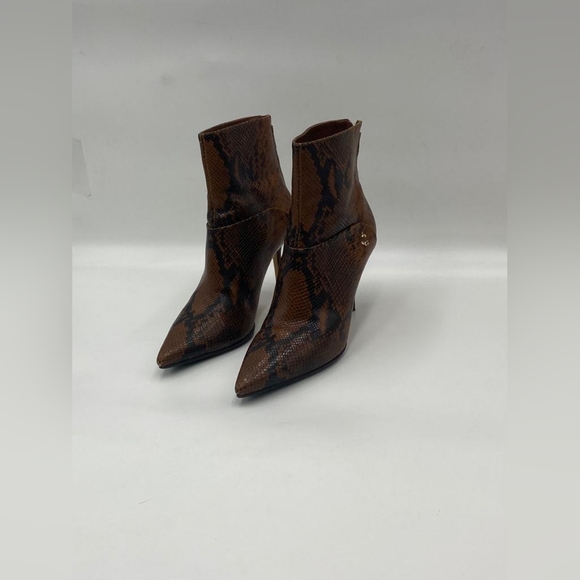 Jimmy Choo Beyla 85 Cuoio Brown Snake Embossed Booties Boots - Picture 3 of 6